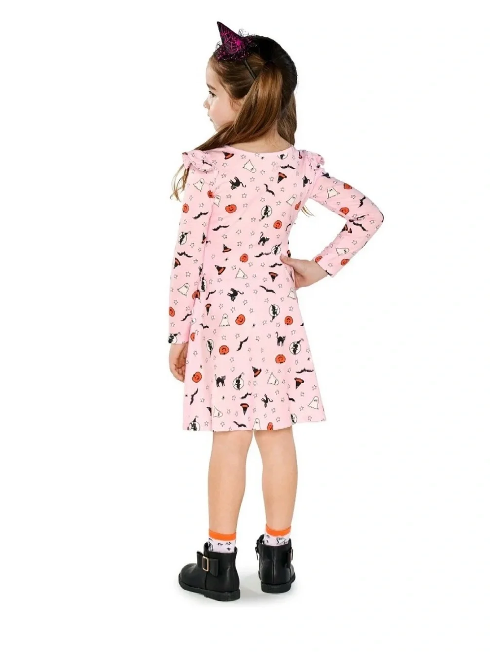 Girls 6-9M Pink Halloween Dress Ghost Pumpkin Bat Long Sleeve Fall